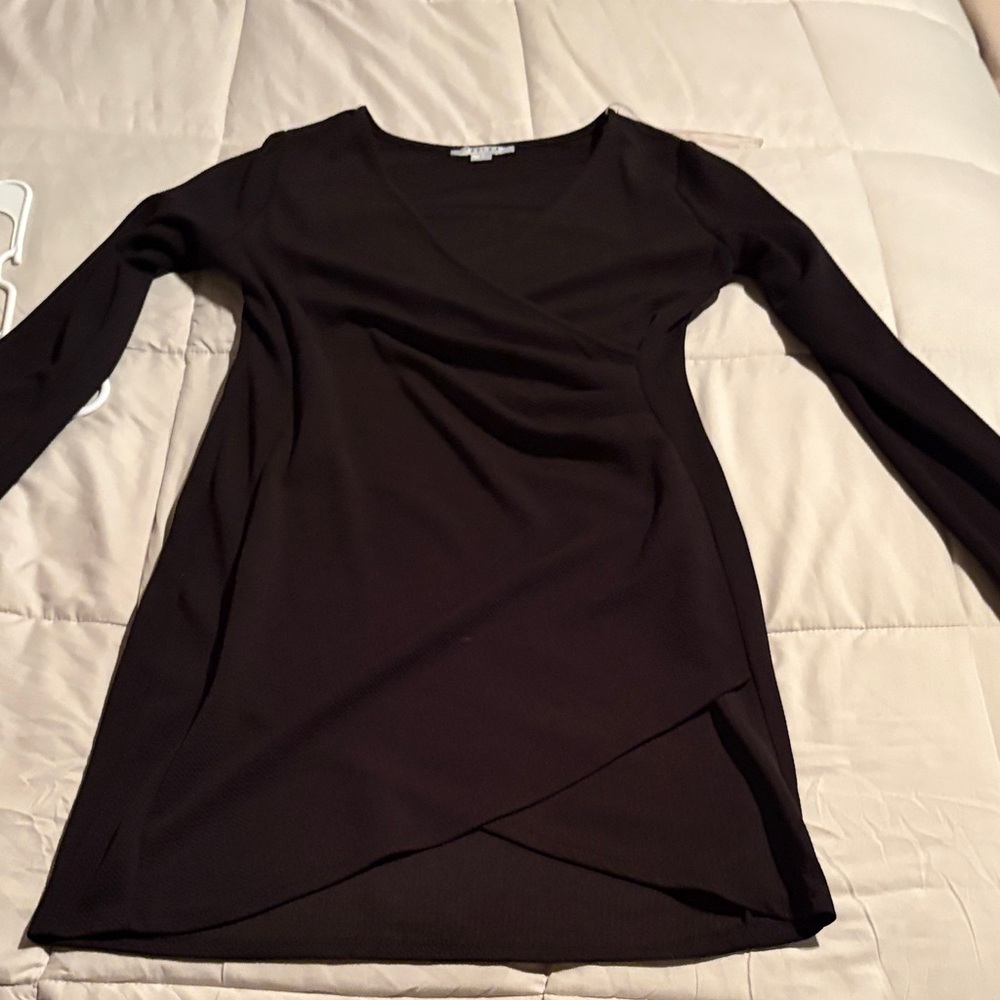 Black Long Sleeve Wrap Dress